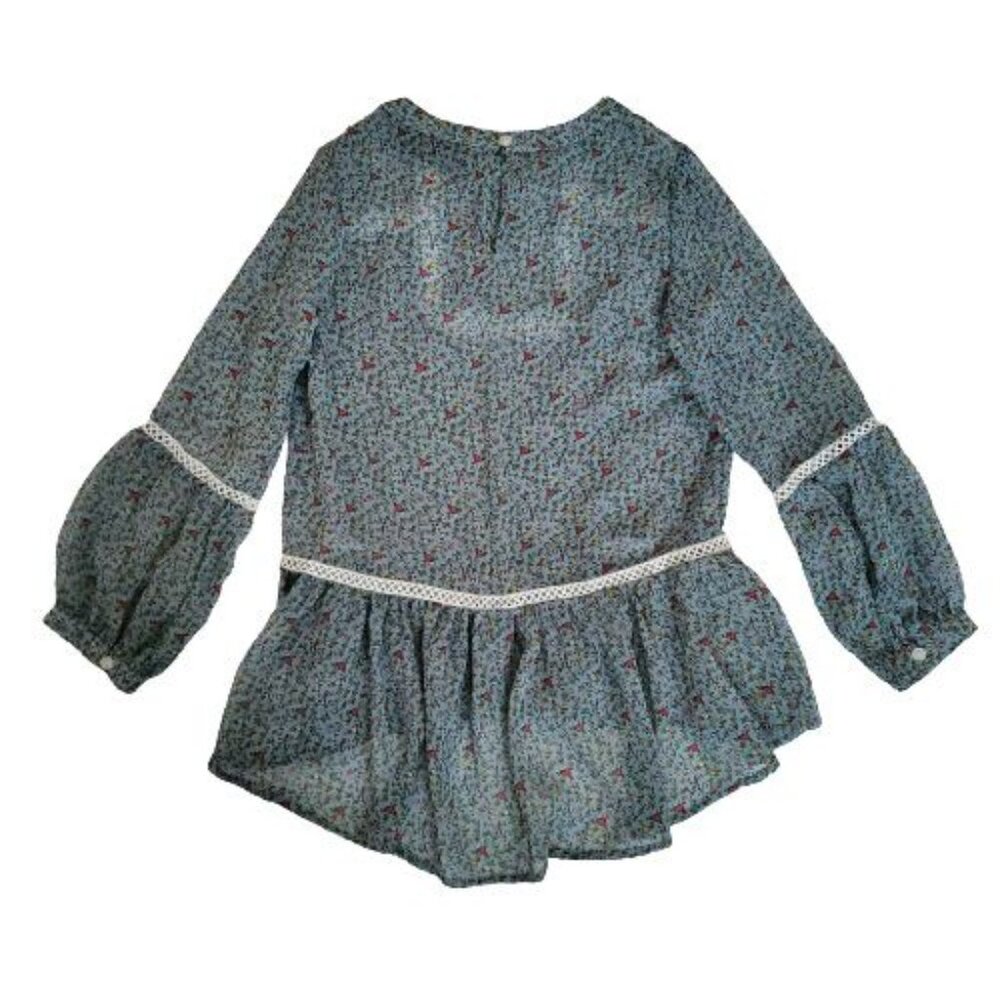 Kidpik Kids Girls Blue Ditsy Floral Long Sleeve Peasant Top Size Small (7/8) - Picture 3 of 10